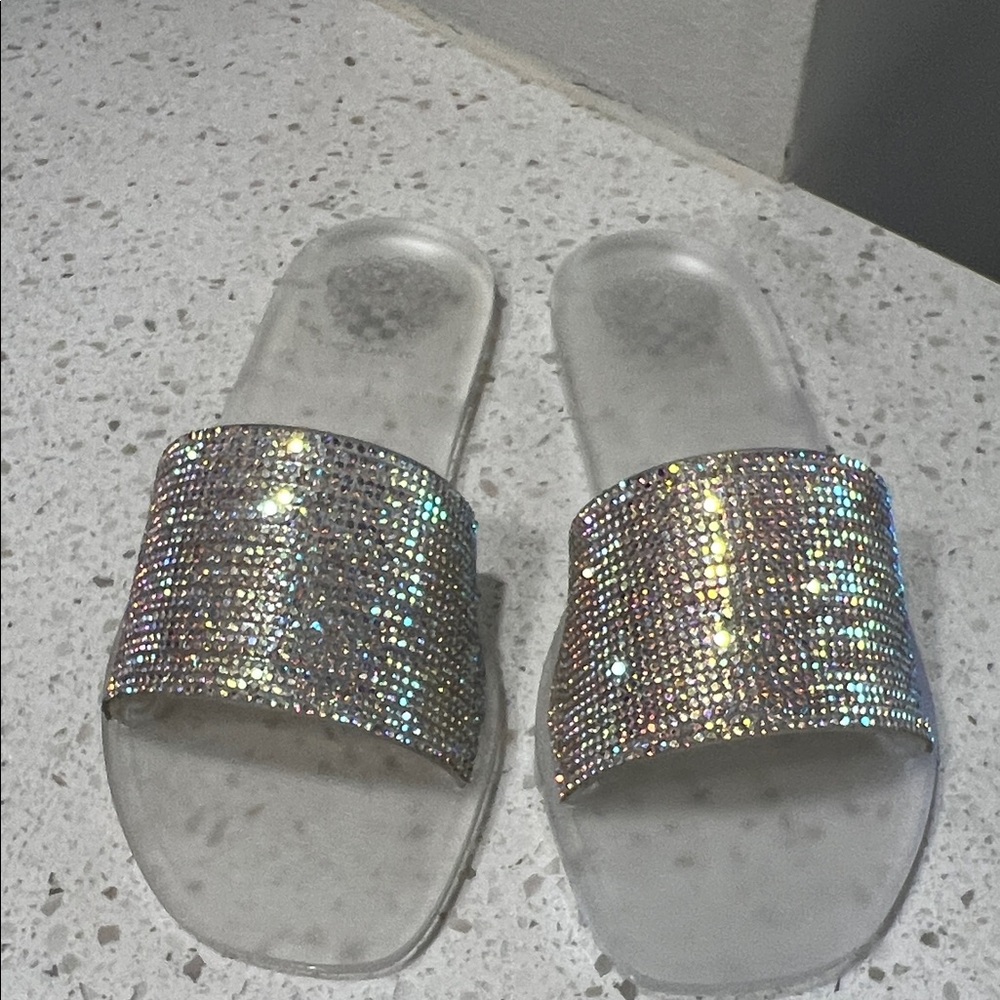 Vince Camuto Iridescent Crystal Slide Sandals - Clear/Multi